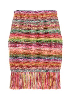 Oscar de la Renta Cotton Crochet Knit Mini Skirt W/fringes