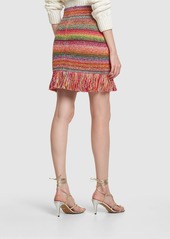 Oscar de la Renta Cotton Crochet Knit Mini Skirt W/fringes