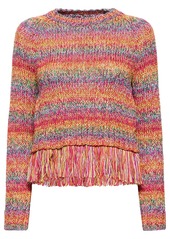 Oscar de la Renta Cotton Crochet Knit Sweater W/ Fringes