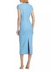 Oscar de la Renta Crystal & Imitation Pearl Embroidered Stretch-Wool Dress