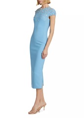 Oscar de la Renta Crystal & Imitation Pearl Embroidered Stretch-Wool Dress