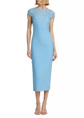 Oscar de la Renta Crystal & Imitation Pearl Embroidered Stretch-Wool Dress