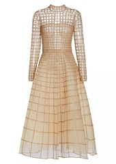 Oscar de la Renta Crystal Grid Cocktail Dress