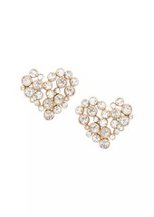 Oscar de la Renta Crystal Heart Goldtone Stud Earrings