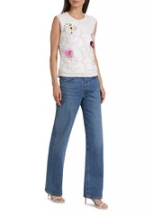 Oscar de la Renta Floral Appliqué Silk-Blend Tank