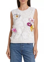 Oscar de la Renta Floral Appliqué Silk-Blend Tank