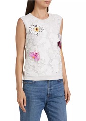 Oscar de la Renta Floral Appliqué Silk-Blend Tank