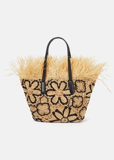 Oscar de la Renta Floral crochet straw basket bag