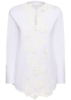Oscar de la Renta Floral Embroidered Cotton Shirt