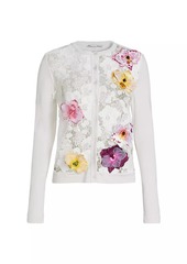 Oscar de la Renta Floral-Embroidered Silk-Blend Cardigan