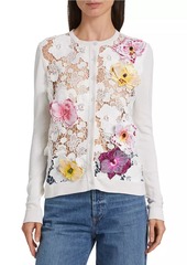 Oscar de la Renta Floral-Embroidered Silk-Blend Cardigan