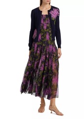 Oscar de la Renta Floral-Embroidered Wool Cardigan