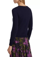 Oscar de la Renta Floral-Embroidered Wool Cardigan