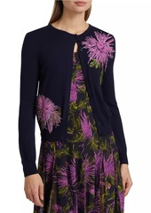 Oscar de la Renta Floral-Embroidered Wool Cardigan