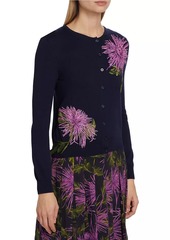 Oscar de la Renta Floral-Embroidered Wool Cardigan