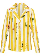 Oscar de la Renta floral-print striped silk blouse