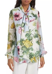 Oscar de la Renta Floral Silk Tieneck Blouse