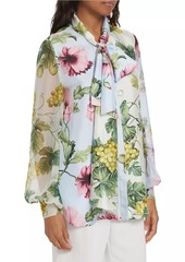 Oscar de la Renta Floral Silk Tieneck Blouse