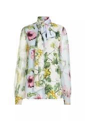 Oscar de la Renta Floral Silk Tieneck Blouse