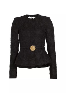 Oscar de la Renta Gardenia Embroidered Tweed Jacket