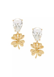 Oscar de la Renta Goldtone & Glass Crystal Four-Leaf Clover Clip-On Drop Earrings