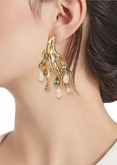 Oscar de la Renta Goldtone, Crystal Glass & Pearl Branch Drop Earrings