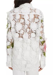 Oscar de la Renta Hibiscus Floral Guipure Blouse