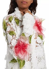 Oscar de la Renta Hibiscus Floral Guipure Blouse