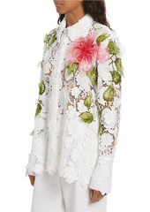 Oscar de la Renta Hibiscus Floral Guipure Blouse