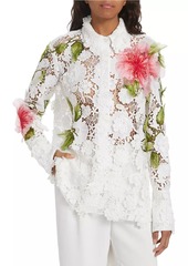 Oscar de la Renta Hibiscus Floral Guipure Blouse