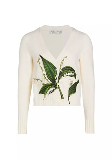 Oscar de la Renta Lily Of The Valley Wool Embroidered Cardigan