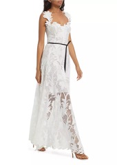 Oscar de la Renta Marbled Carnation Guipure Lace Gown