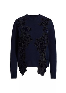 Oscar de la Renta Mirrored Peony Wool Sweater