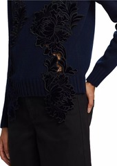 Oscar de la Renta Mirrored Peony Wool Sweater