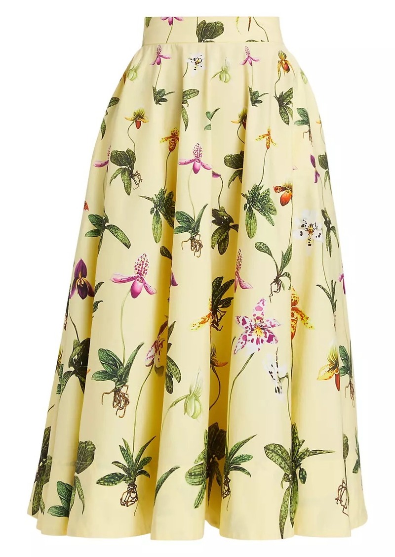 Oscar de la Renta Orchid Stretch-Cotton Poplin Circle Skirt