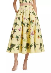 Oscar de la Renta Orchid Stretch-Cotton Poplin Circle Skirt