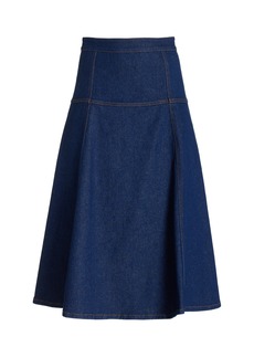Oscar de la Renta - A-Line Denim Midi Skirt - Medium Wash - US 4 - Moda Operandi
