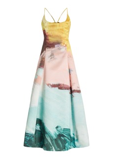 Oscar de la Renta - Abstract-Print Satin Midi Dress - Multi - US 4 - Moda Operandi