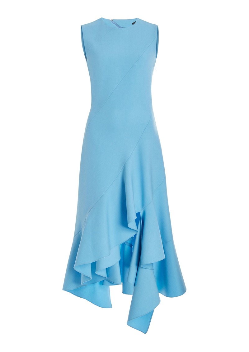 Oscar de la Renta - Asymmetric-Hem Stretch-Wool Midi Dress - Light Blue - US 4 - Moda Operandi