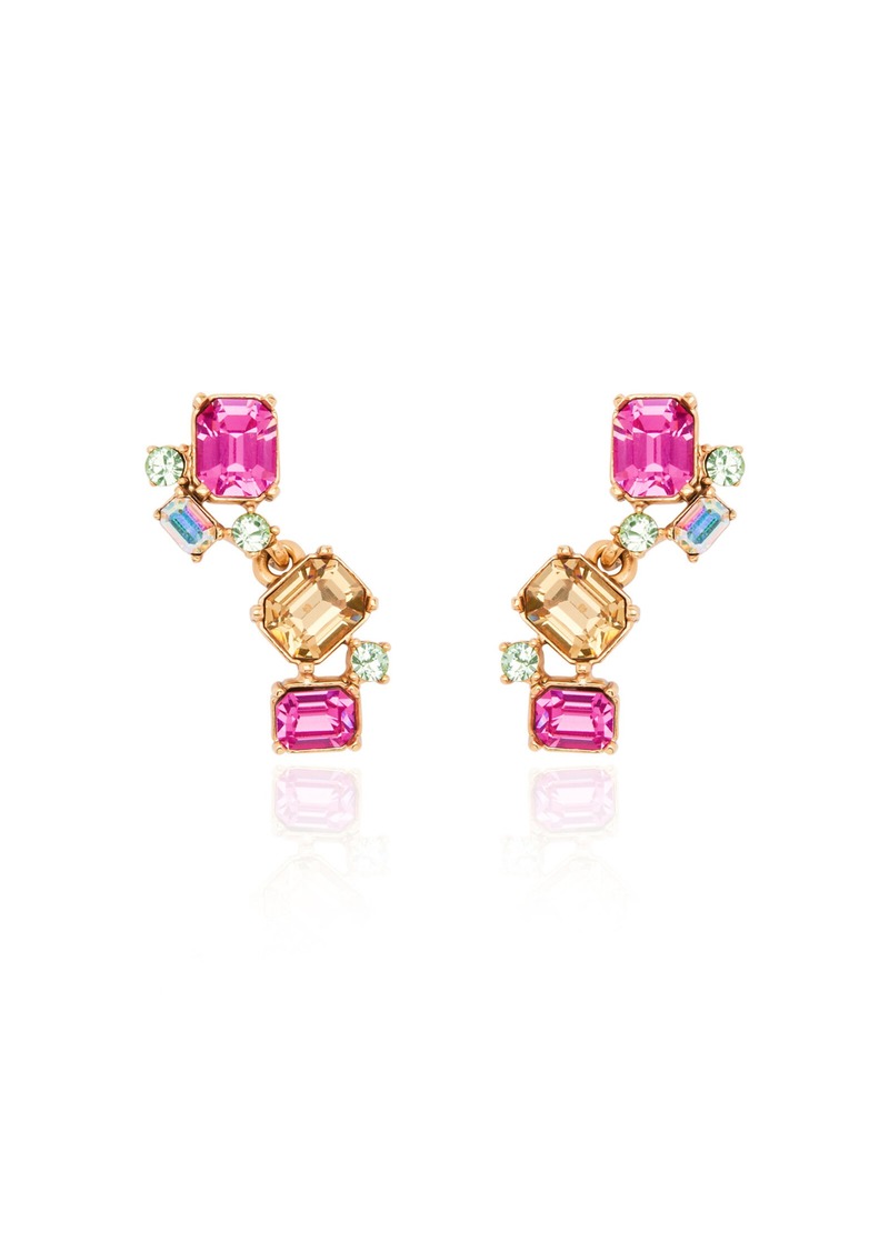 Oscar de la Renta - Asymmetrical Double Drop Crystal Earrings - Pink - OS - Moda Operandi - Gifts For Her