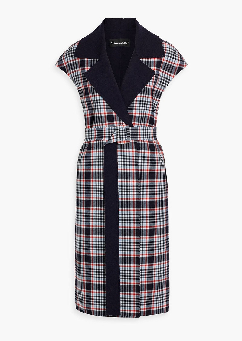 Oscar de la Renta - Belted checked wool-blend jacquard coat - Blue - US 10