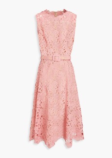 Oscar de la Renta - Belted cotton-blend guipure lace midi dress - Pink - US 6