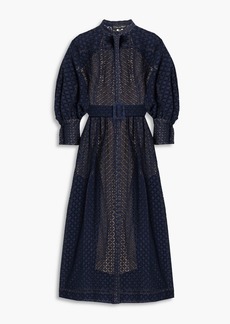 Oscar de la Renta - Belted cotton guipure lace midi dress - Blue - US 8