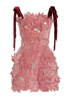 Oscar de la Renta - Bow-Detailed Lace Mini Dress - Light Pink - US 2 - Moda Operandi