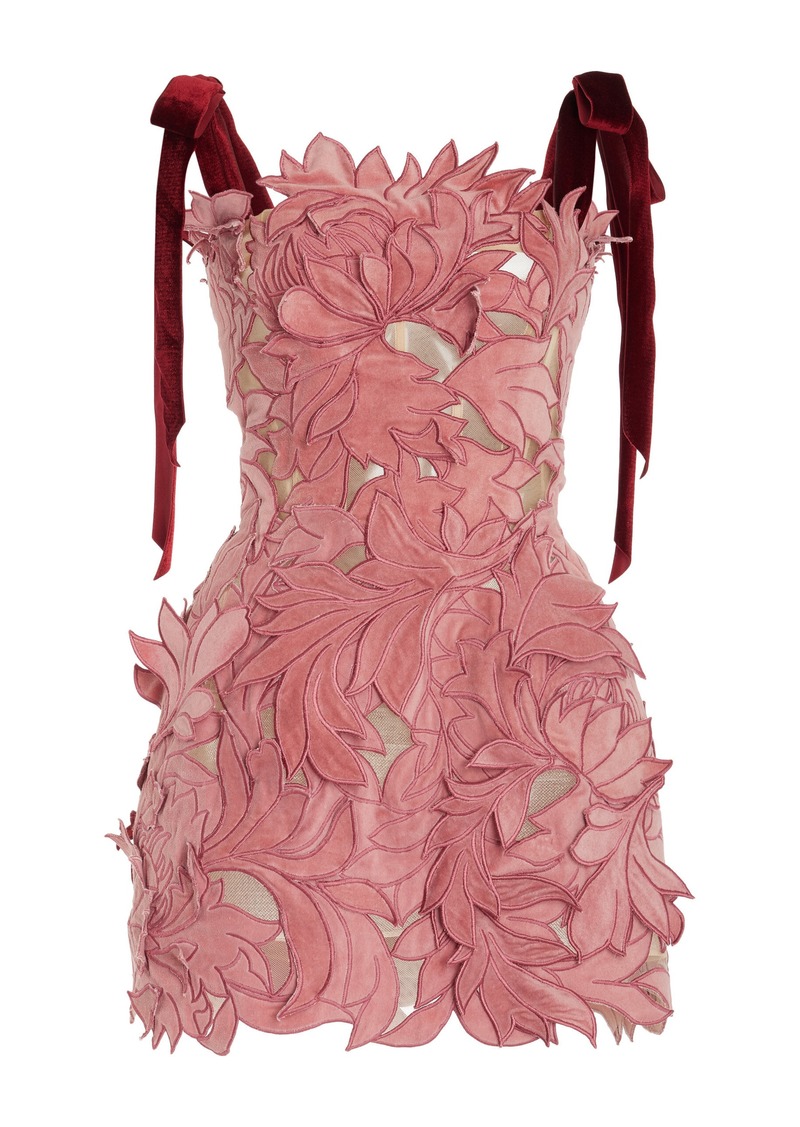 Oscar de la Renta - Bow-Detailed Lace Mini Dress - Light Pink - US 12 - Moda Operandi