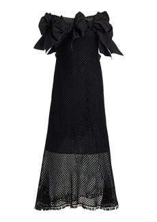 Oscar de la Renta - Bow-Detailed Off-The-Shoulder Knit Cotton Midi Dress - Black - S - Moda Operandi