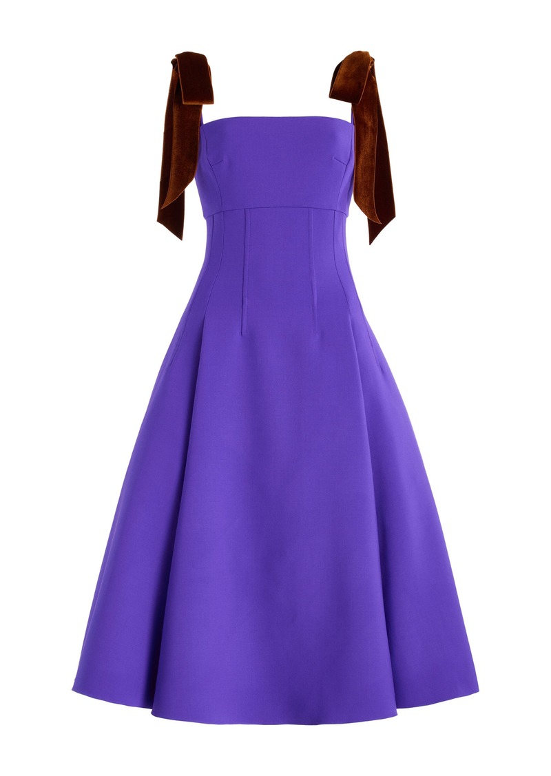 Oscar de la Renta - Bow-Detailed Stretch-Wool Midi Dress - Purple - US 2 - Moda Operandi