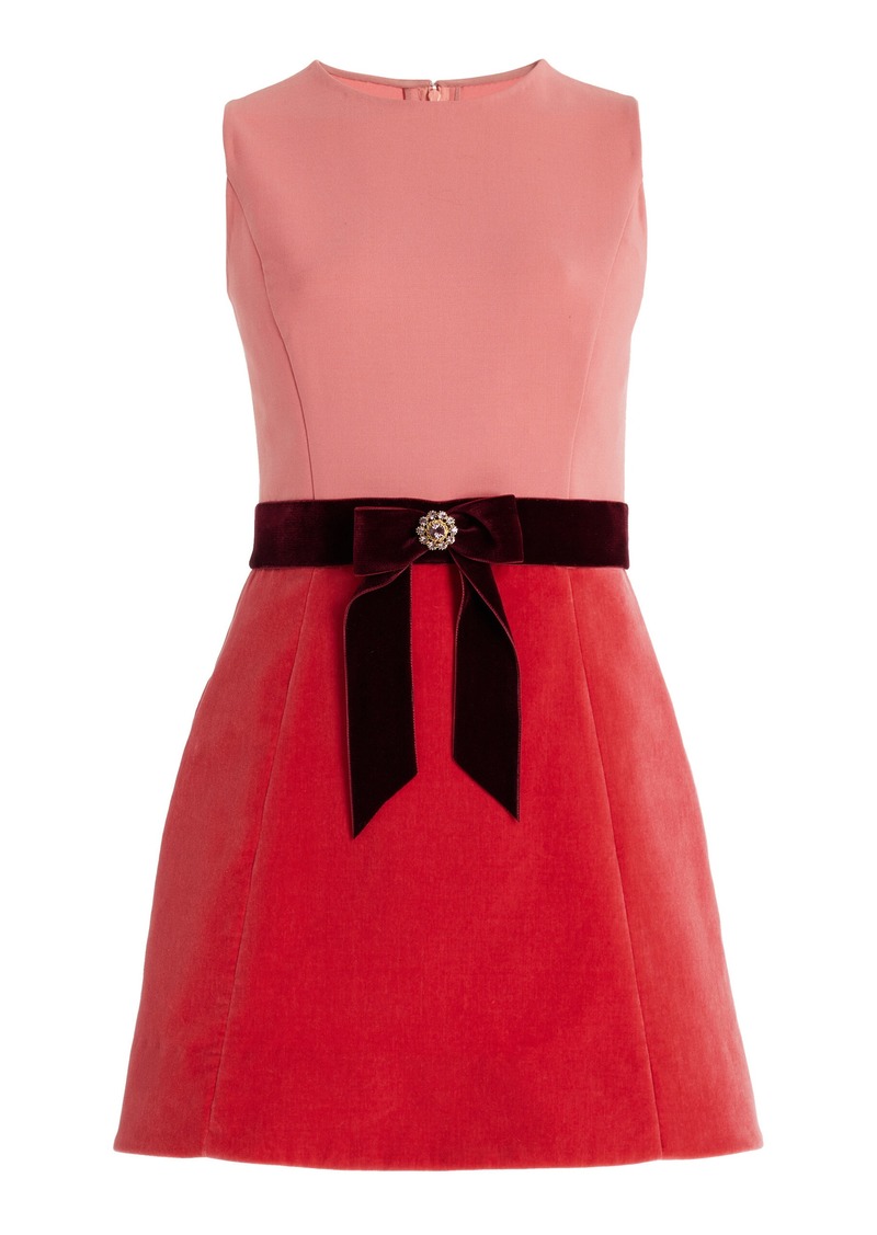 Oscar de la Renta - Bow-Detailed Wool Mini Dress - Light Pink - US 4 - Moda Operandi