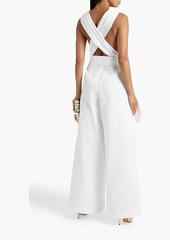 Oscar de la Renta - Bow-embellished pleated faille wide-leg jumpsuit - White - US 6