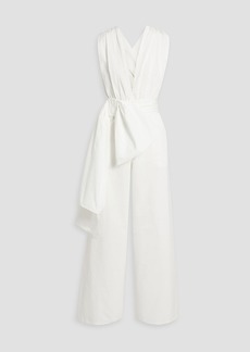 Oscar de la Renta - Bow-embellished pleated faille wide-leg jumpsuit - White - US 6